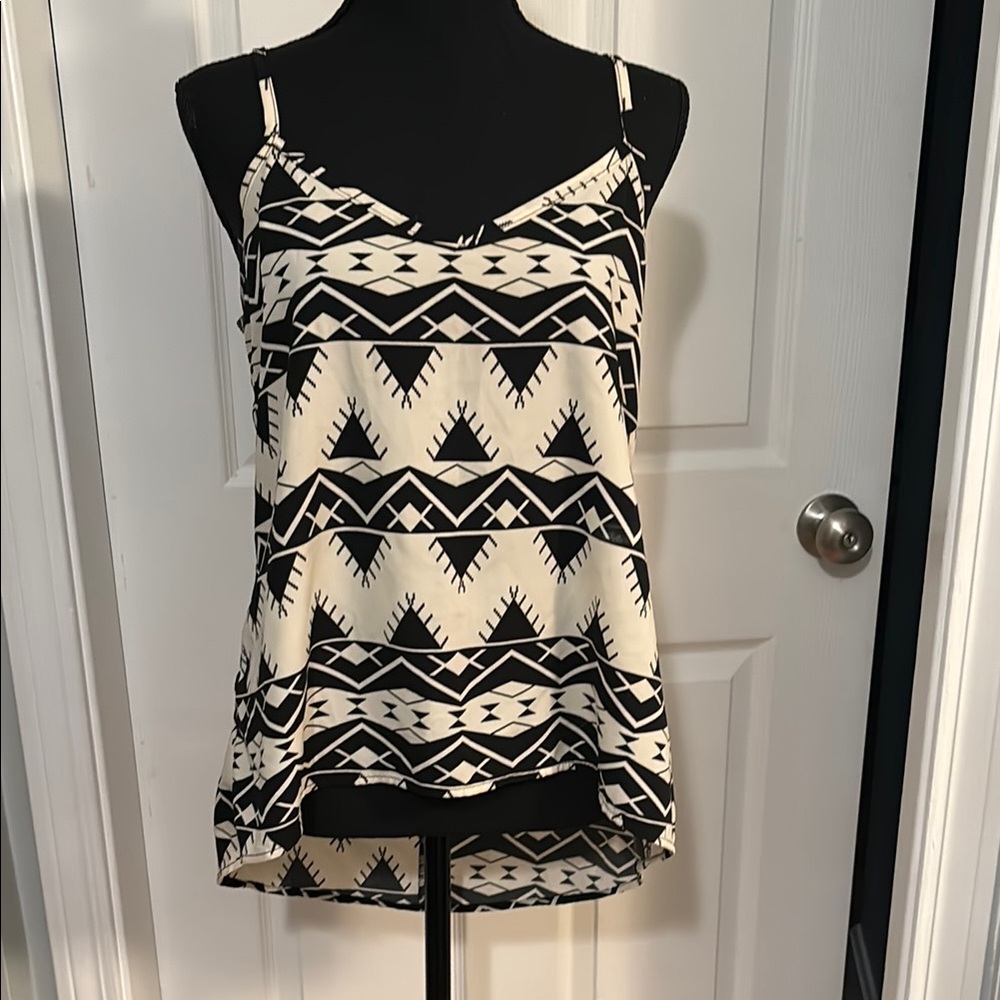 Asymmetrical Black and Cream Graphic Camisole